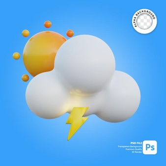 ابر و رعد و برق خورشید 3 بعدی کارتونی لایه باز