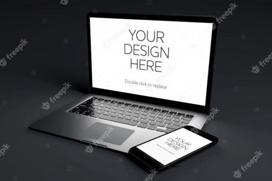 موکاپ لپ تاپ و گوشی لایه باز