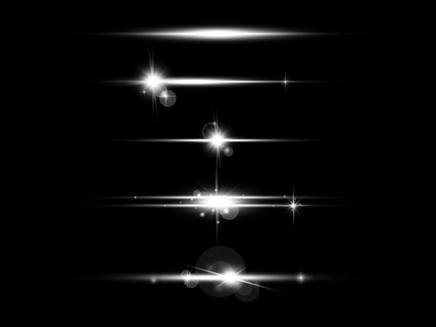 مجموعه ستاره ها و خط های درخشان سیاه و سفید لایه باز