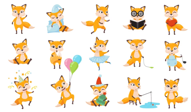 وکتور مجموعه طرح روباه کارتونی در حالت های مختلف