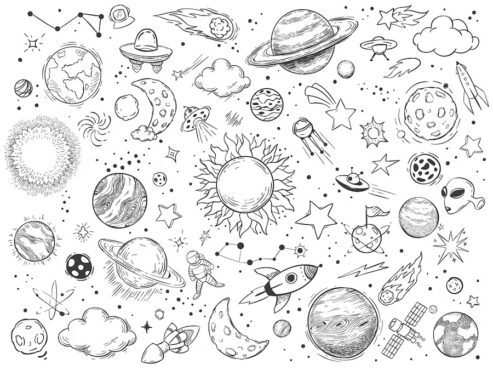 نقاشی فضا سیارات و کهکشان ها وکتور